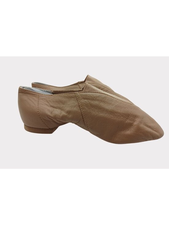 Bloch Shoes - Bloch Tan Split Sole Slip On Jazz Shoe Size 5 Elastic Panel Rubber Sole Heel